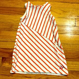 Elle x Cyrillus coral and white asymmetrical striped knit sleeveless dress